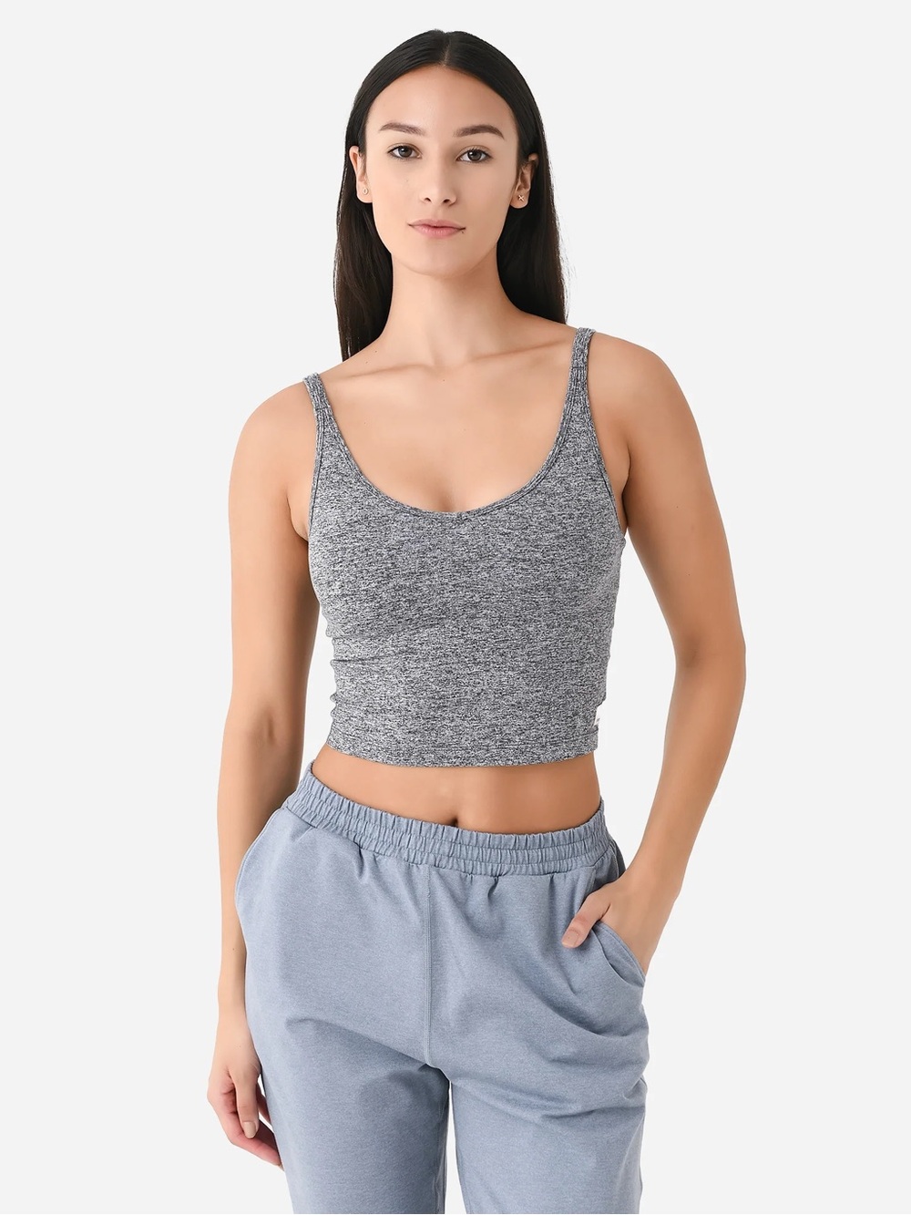 Vuori Halo Performance Crop Tank Top in Heather Grey Size Small